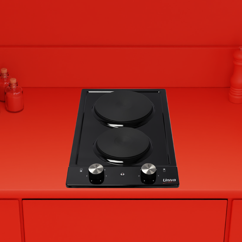 univa 2 solid plate domino hob, black