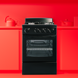 univa 4 burner gas stove with 58lt gas oven, ffd, black, 500mm (regulator & hose included)